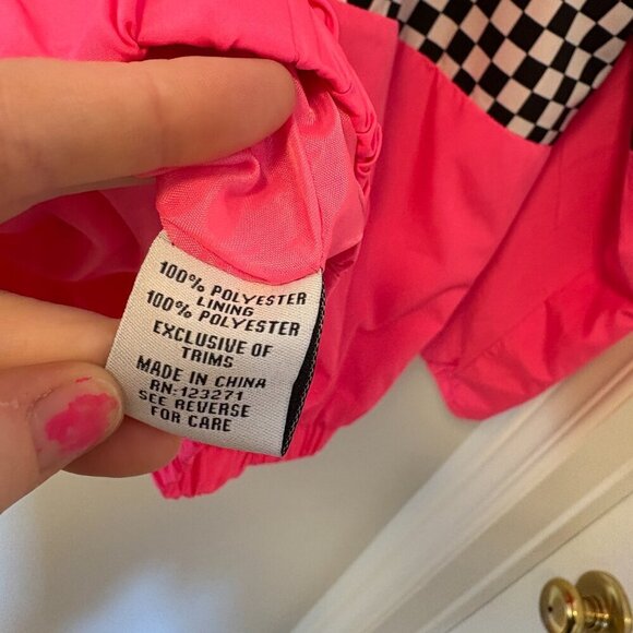 Orange Kiss Pink Windbreaker Pull Over Black & White Checkered Size M - Picture 9 of 10